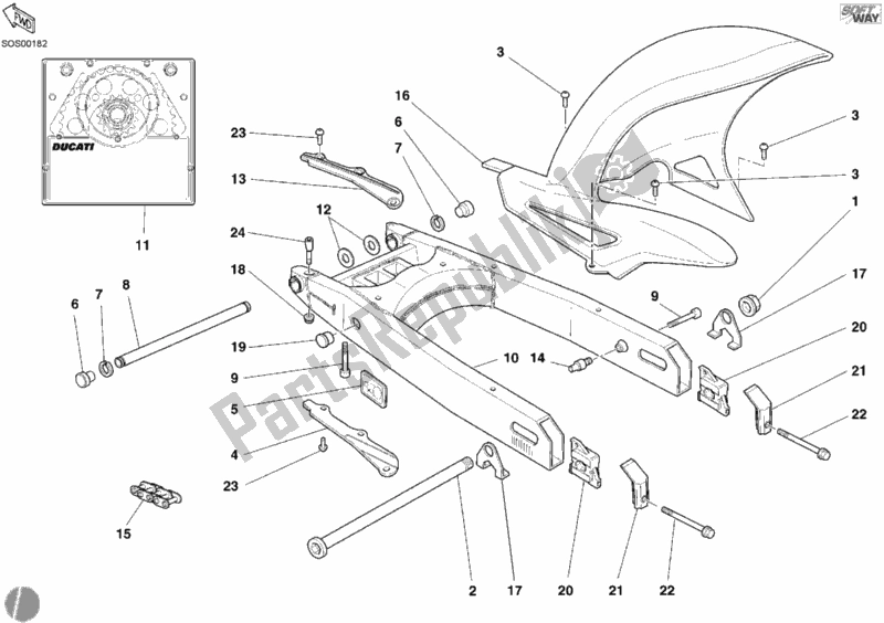 All parts for the Swing Arm of the Ducati Sport ST4 S ABS 996 2005